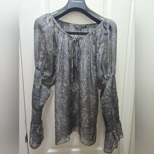 Elegant Paisley Women's Top - Blue and Gray